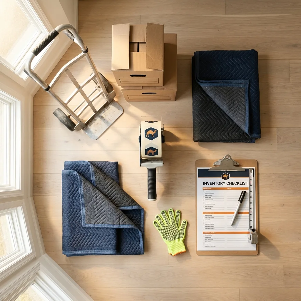 Professional moving supplies and packing materials layout for Audubon residential relocations